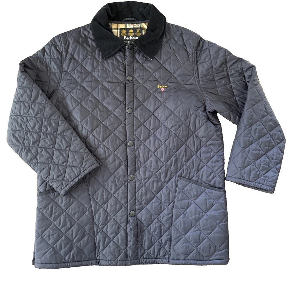 Barbour Jacket Men XL Tartan Liddesdale Quilted Navy Corduroy Collar Field Coat